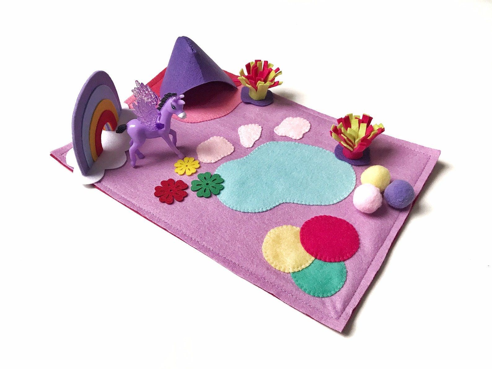 Unicorn play mat Felt fairy playscape Kids travel play mat Etsy