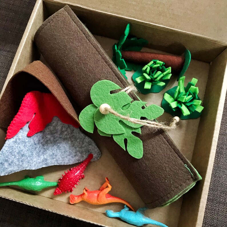 Dinosaur play mat Kids travel play mat Felt playscape Small Etsy