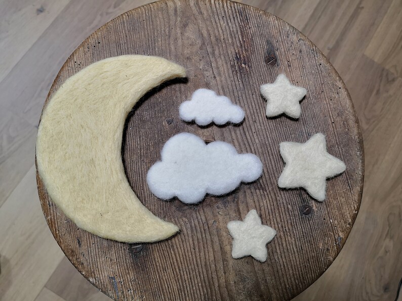 Doudou set moon cloud star accessory new born photography felted wool with newborn needle photography photo prop felted wool
