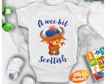 A Wee Bit Scottish Babygrow - Highland Cow Bodysuit - Highland T-Shirt