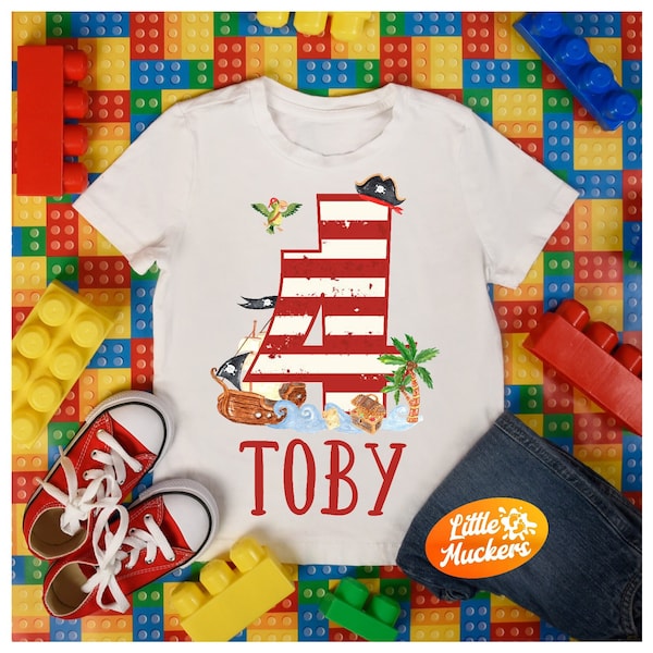 Pirate Birthday T-Shirt -  Fourth Birthday - 4th Birthday T- Shirt - 4th Birthday Pirate Theme Party - Kids Clothes