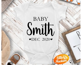 Due Date Baby Announcement Babygrow - Cute Due Date Personalised Bodysuit - Pregnancy Gift Babygrow - Baby Grow Vest Shortsleeve Bodysuit