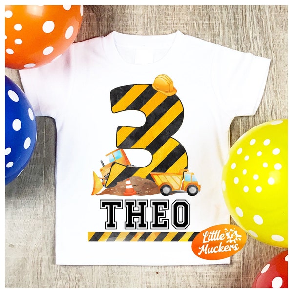 Construction Birthday T-Shirt -  Third Birthday - 3rd Birthday T- Shirt - 3rd Birthday Top Digger Theme Party - Kids Clothes