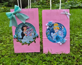 Princess Jasmin and cinderella Favor Bags-Birthday Favor Bags-Disney Princess Party-Kids Birthday Party Bags Goodie Bags