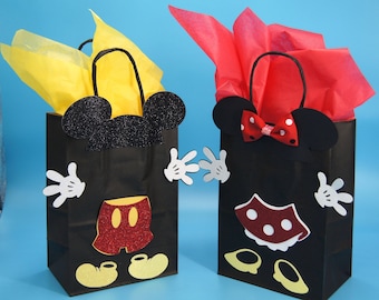 Mickey Mouse Birthday bags glitter, Minnie Party bags, Mickey Minnie Birthday, Mickey Mouse Bags, Mickey favor bags,MickeyMinnie Party favor