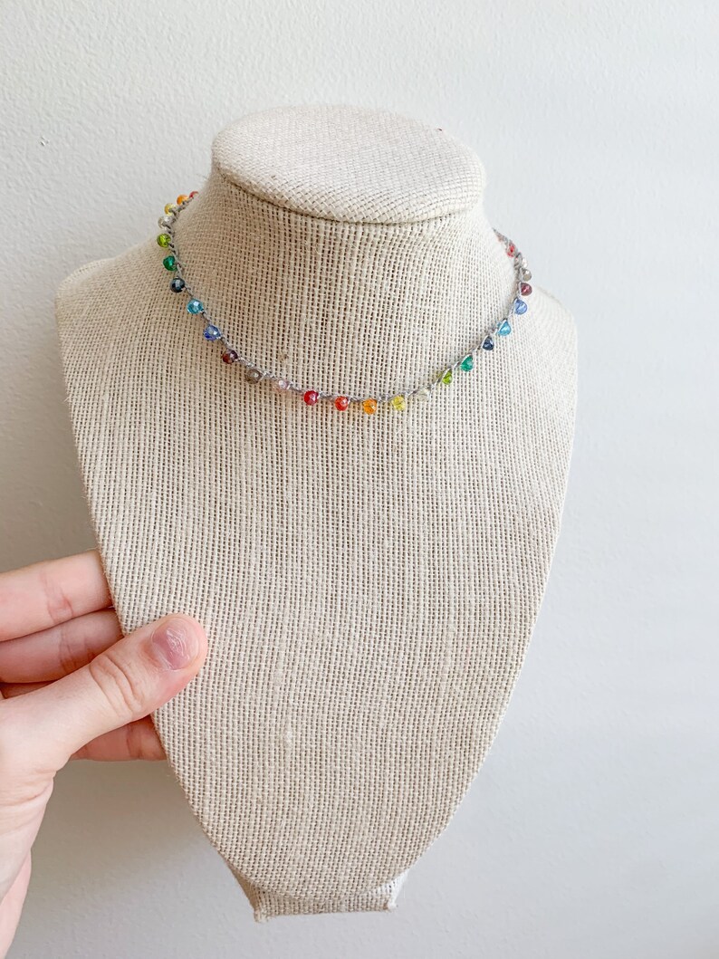 Rainbow Crystal Crochet Necklace