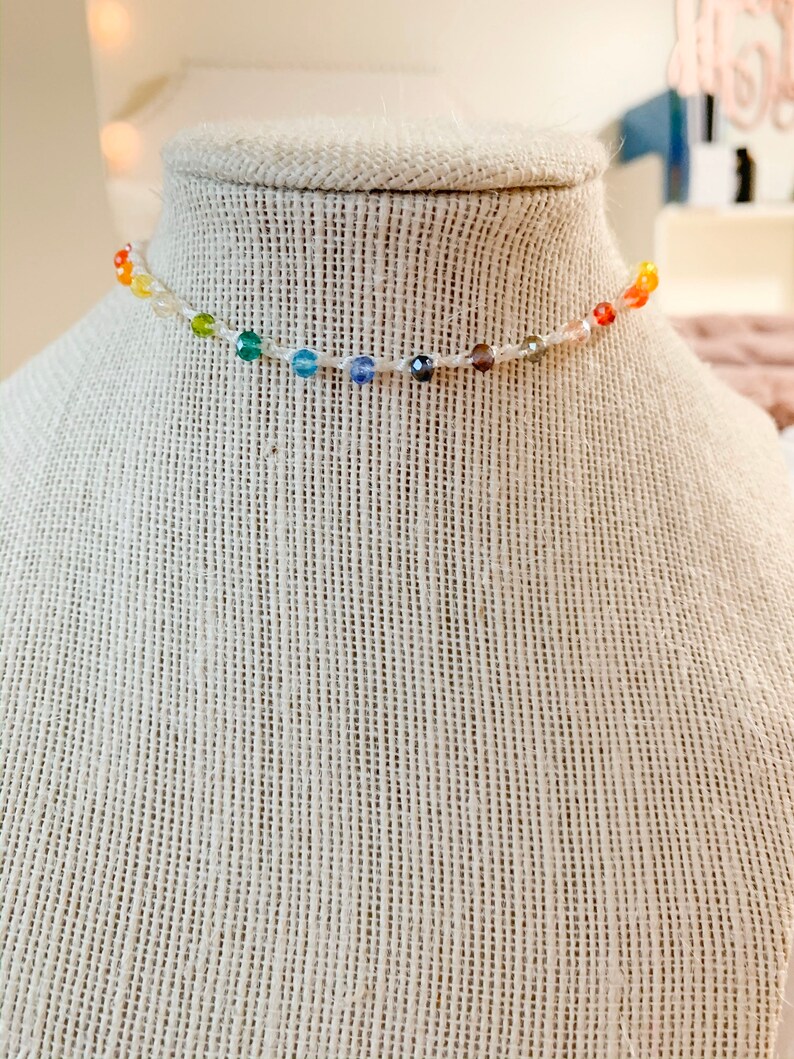 Rainbow Crystal Crochet Necklace