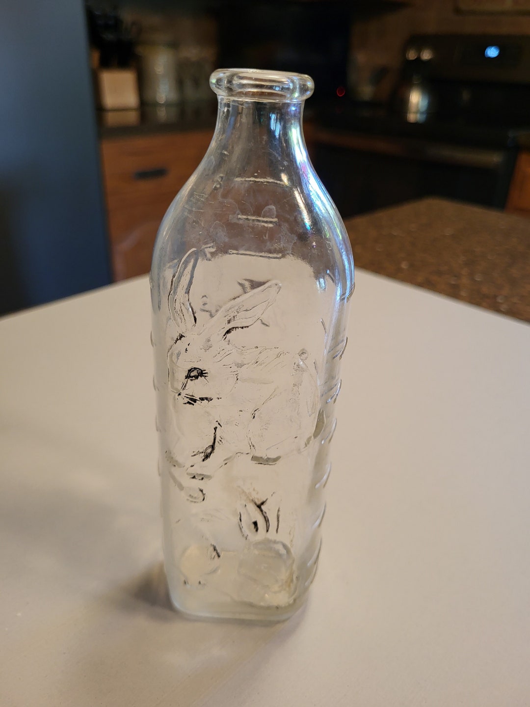 Antique Glass Baby Bottle Embossed Bunnies Etsy