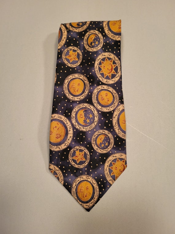 Men's Tie Vintage 1980's - Sun And Moon - Zodiac