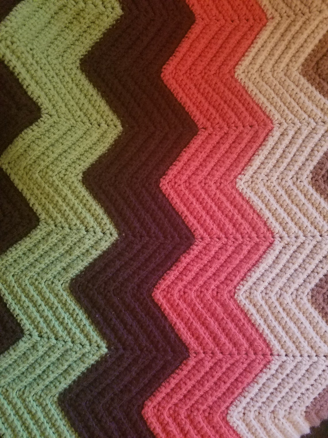 Vintage 70s Crochet Throw Blanket Chevron Pattern Etsy