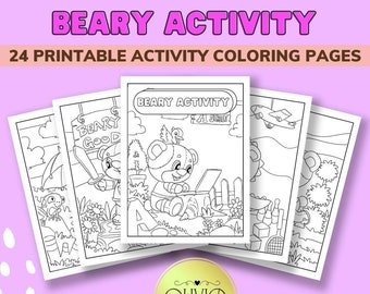 Teddy Bear Coloring Pages, Jungle Bear Coloring Pages, Printable Cute Animals Coloring Pages, Cute Coloring Printable for Kids and Teens