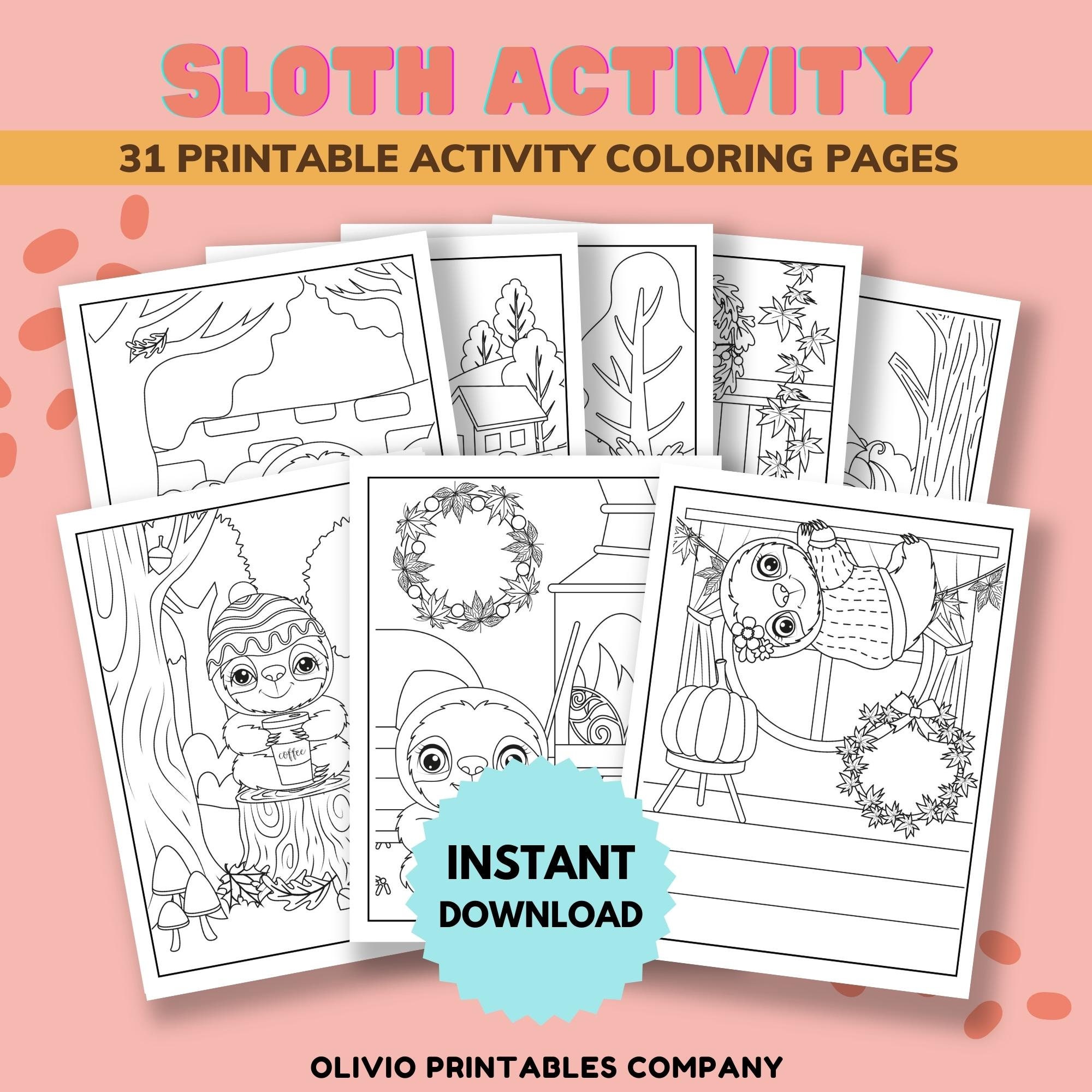 Sloth Coloring Pages Printable Activity Pages Cute Coloring - Etsy