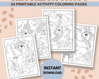 Magical Unicorn Activity Pages, Cute Unicorn Coloring Printable for Girls ,  Gift for Kids , Printable Holiday Coloring for Kids and Teens