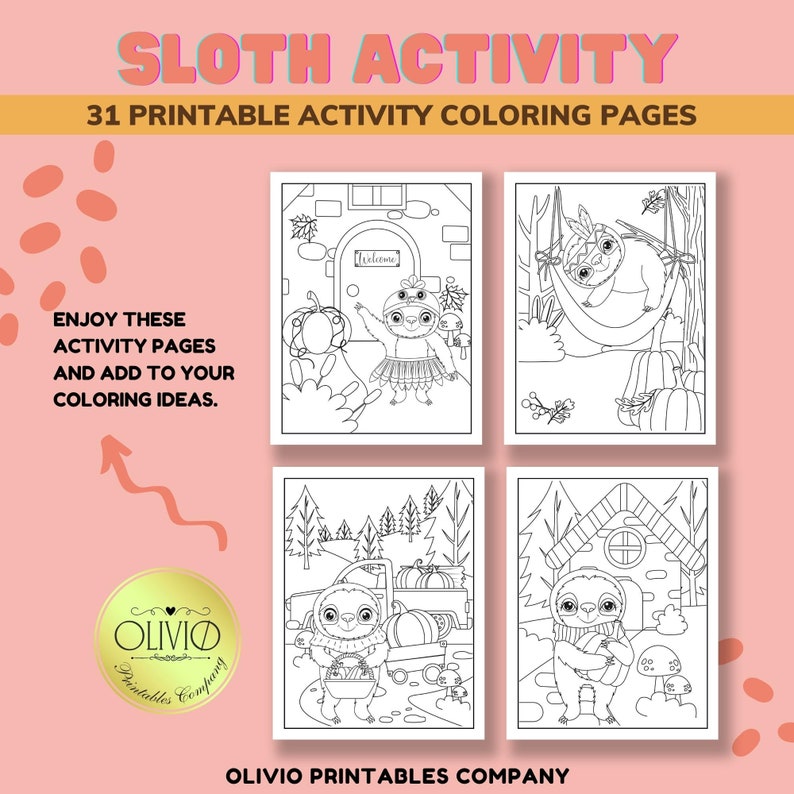 Sloth Coloring Pages, Printable Activity Pages, Cute Coloring Printable ...