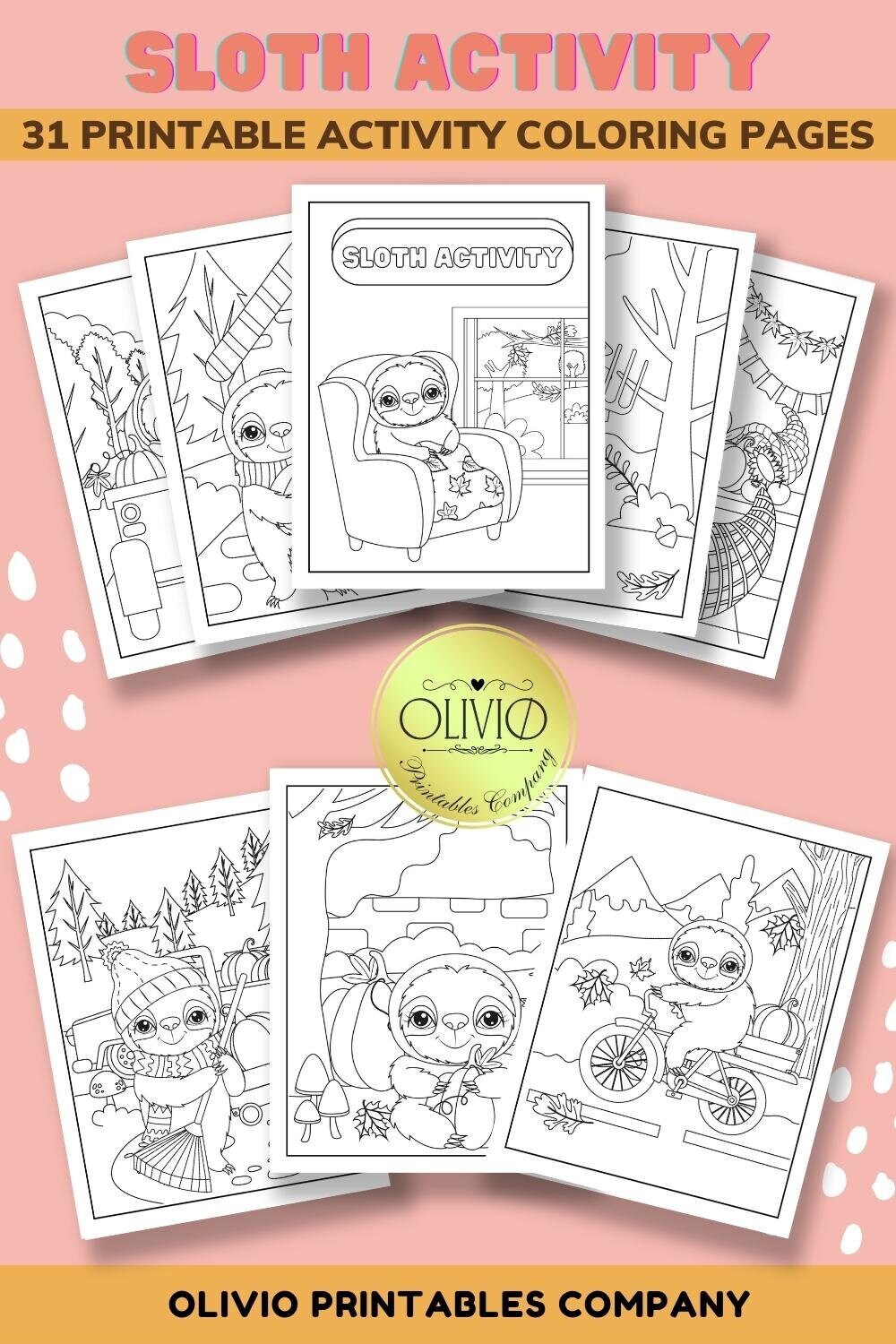 Sloth Coloring Pages, Printable Activity Pages, Cute Coloring Printable for Kids and Teens,  Gift for Kids and Teens