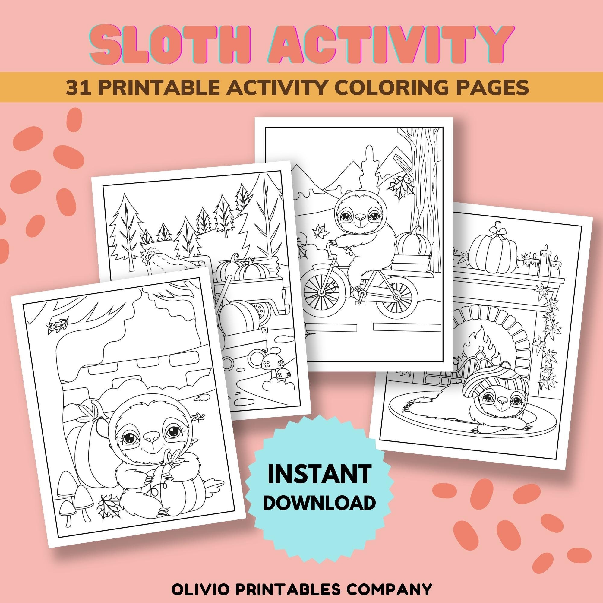 Sloth Coloring Pages Printable Activity Pages Cute Coloring - Etsy