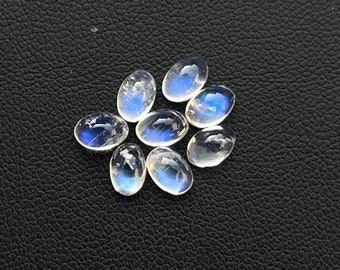 AAA Quality Natural White Rainbow Moonstone For Jewelry Making, Loose Cabochon Oval Shaped Blue fire Moonstone.