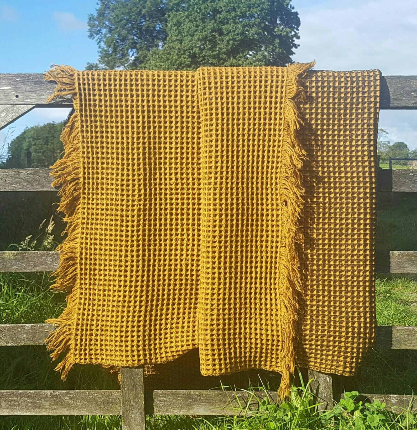 A beautiful double size 70's Welsh Wool Waffle Blanket. Etsy