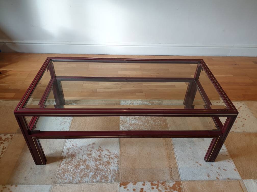 A 1980's Designer Two Tier Glass Top Coffee Table by Etsy UK
