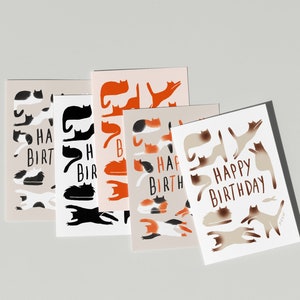 Happy Birthday Cat Cards Pack of 10 • Tabby Calico Siamese Black White Ginger • Playful Gratitude Gift him her Cute Greetings • US & CA 5x7"