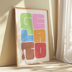 Impression de crème glacée glacée • Art culinaire pour gastronomes • Croquis d'affiche en couleur • Été italien mignon • Typographie pastel Sweety • Sans cadre A4 A4 A2 A1 A0