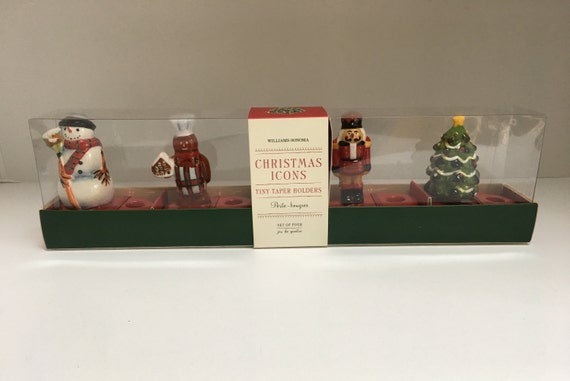 William Sonoma Set of 4 Christmas Icons Tiny Taper Candle Holders