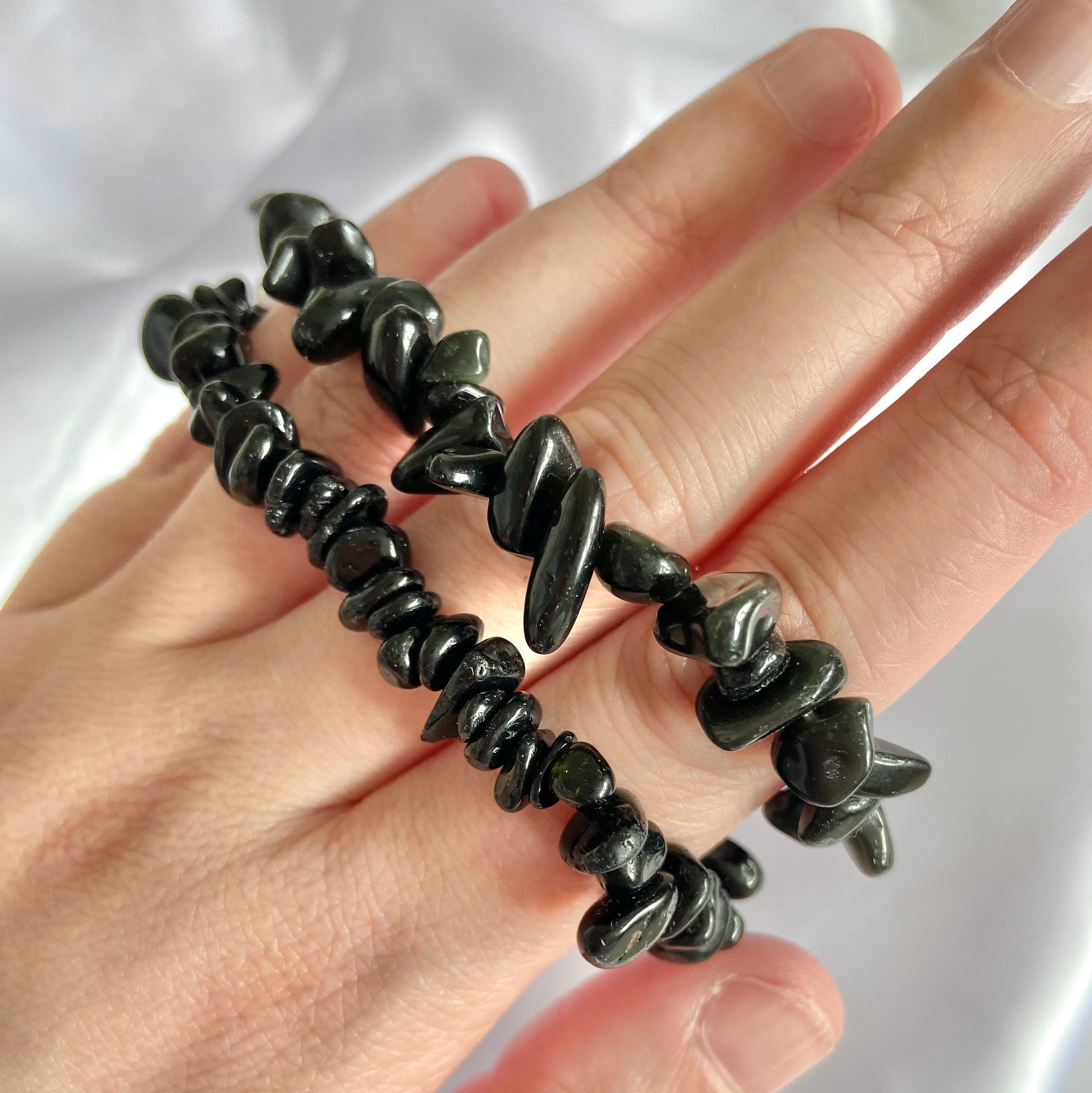 Black obsidian Crystal Chip Bracelet / Healing Crystals and Etsy