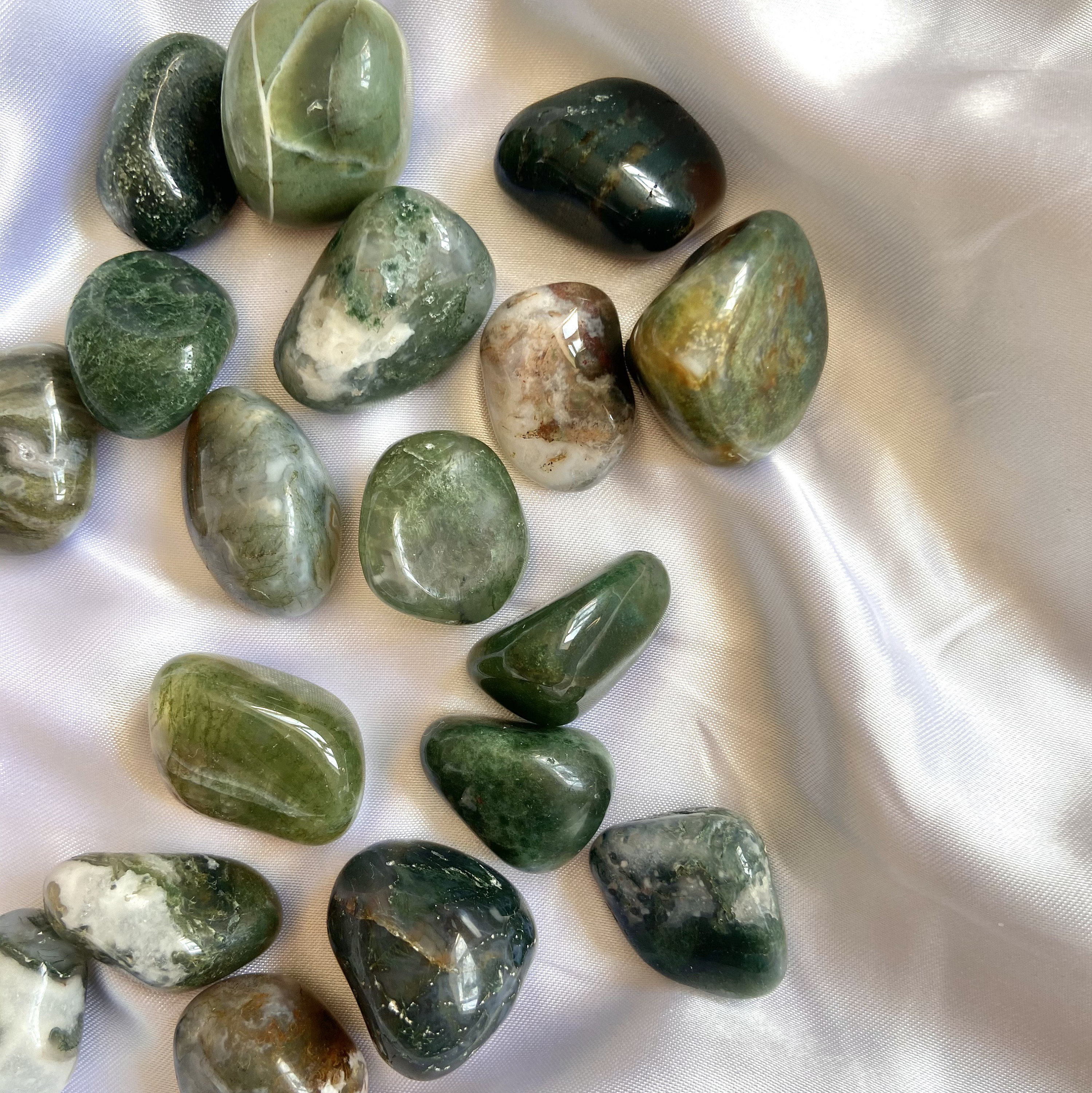 Green Moss Agate Crystal Tumblestones Moss agate healing Etsy