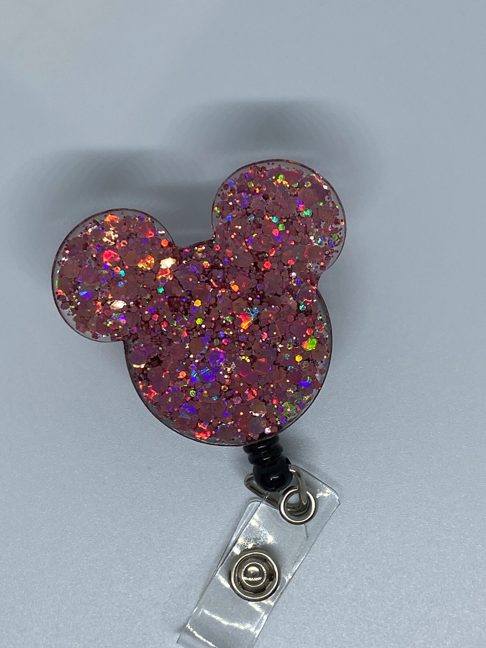 Pink Holo Mickey Mouse Glitter Badge Reel Disney Badge Reel Etsy