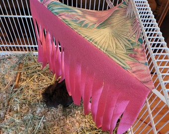 Corner Hidey with Fringe - Pink and Green Leaves with pink fringe