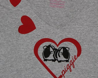 Piggie Love ladies v-neck t-shirt in gray and pink
