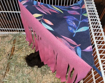 Corner Hidey with Fringe - multi-colored leaves with pink fringe