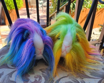 Realistic looking long fur bright Rainbow Plush Guinea Pig