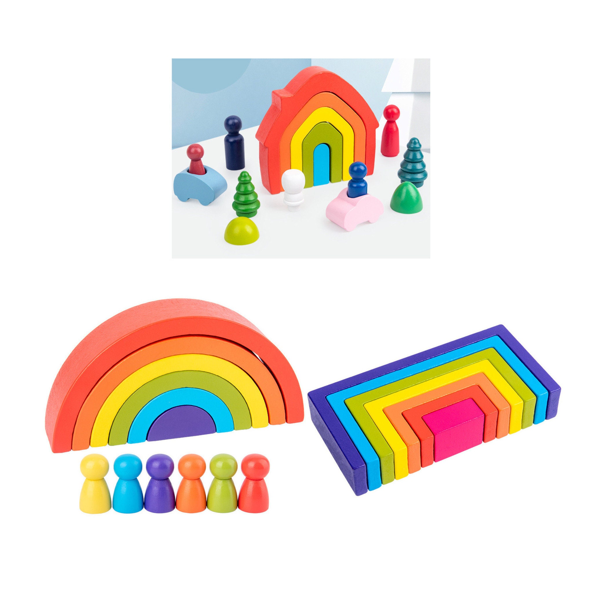 Apilador arco iris de madera con muñecas Peg / apiladores | Etsy