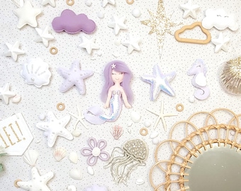 Under the sea Nursery Garland bunting banner wall hanging decor mobile felt cord personalised neutral. Ocean theme seahorse starfish
