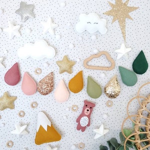 Personalized Raindrop Droplet garland bunting Felt olive green rose gold mustard blush rain drop Teardrop hanging wall nursery decoration