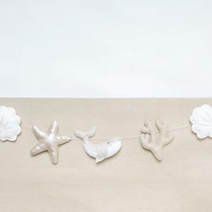 Under the sea Neutral Whale Nursery Garland. Bunting.Banner wall hanging decor mobile felt cord personalised. Ocean theme starfish.