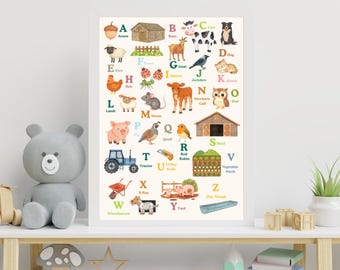 Stampa dell'alfabeto della fattoria / Arte murale digitale per la cameretta dei bambini / Alfabeto degli animali della fattoria / Decorazioni per bambini / Stampa