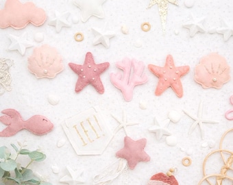 Under the sea Shell Garland. Felt Ocean Bunting. Nursery Neutral banner. Gold/Beige/antique peach blush starfish. Baby gift