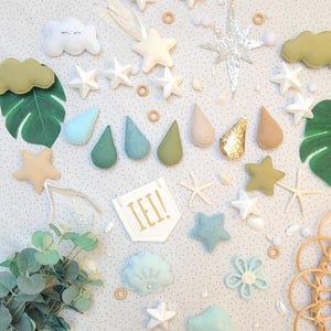 Personalized Raindrop Droplet garland bunting Felt olive gold beige green rain drop Teardrop hanging wall nursery decoration liberty