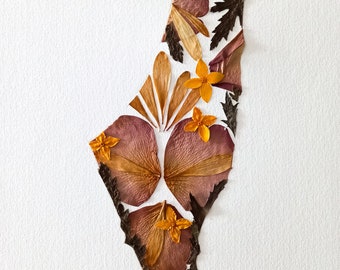 PHYSICAL PRINT (Copy of original art). Pressed Flower Art. A4. Palestine Map.