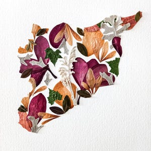 Téléchargement numérique. Fleur pressée Art. A4. Carte de la Syrie.
