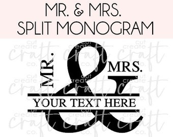 Mme - Mme Mariage Split Monogram Frame Cut File SVG Split Monogramme Nom de famille Signe numérique Laser Cut Cricut Gravure Scroll Saw Laser