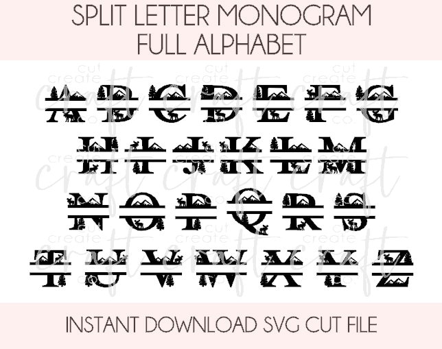 Rustic Split Letter Monogram Cut File SVG Full Alphabet Cabin Mountains ...