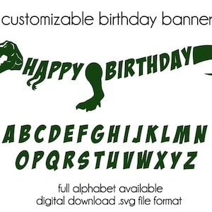 SVG Dinossauro Festa de Aniversário Banner Cricut silhueta Corte Download Instantâneo Jurassic T-Rex Sign Personalizado DIY B-Day Dino World Criança Menino