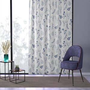 Blue & White Long Floral Print Curtain - Elegant and Coordinated Living Room Decor Drapery Panel Blue For Bedroom Window Curtain Floral Farm