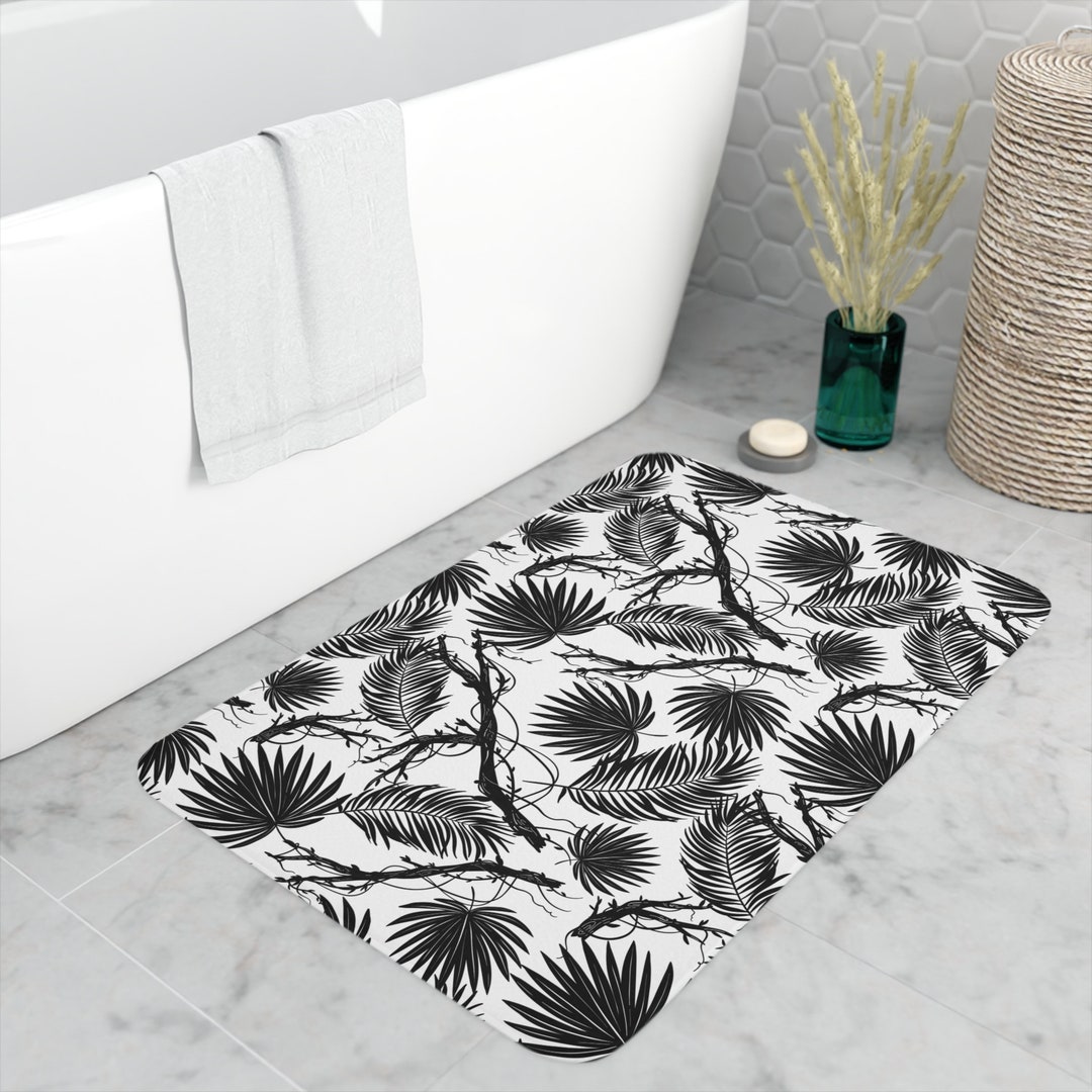 Bath Mat Black and White Bathroom Mat for Vanity Black Palm Rug or ...