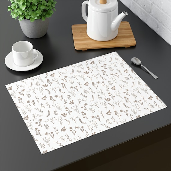 Taupe Floral Küche Tisch Tischset | Waschbar Baumwoll Twill Floral Tischset