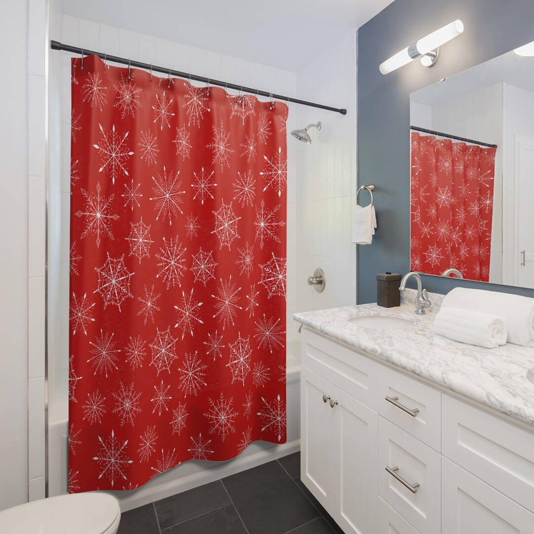 Red and White Christmas Snowflake Shower Curtain Washable Christmas