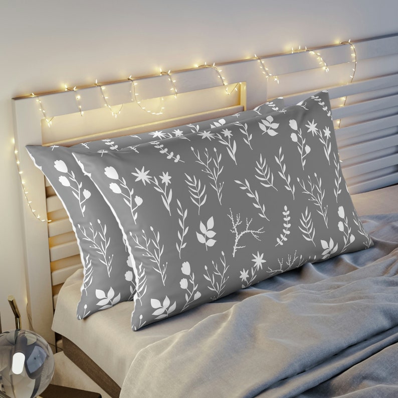 1 Modern Farmhouse Grey and White Floral Print Pillowcase Grey Floral